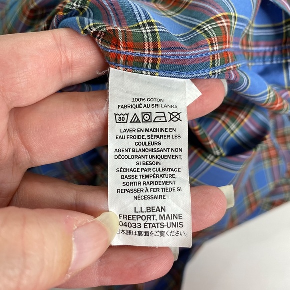 LL Bean Mens Traditional Fit Blue Plaid Button Down Shirt XL - Picture 9 of 9